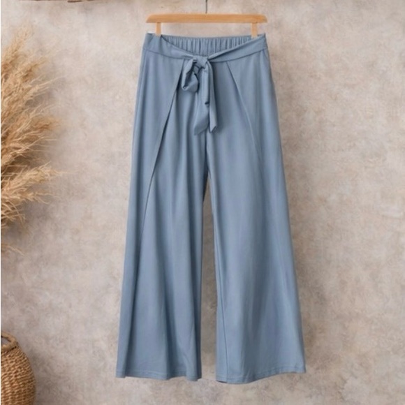 Lulus Flowing With It Slate Blue Tie-Front Culotte Pants - Picture 2 of 11
